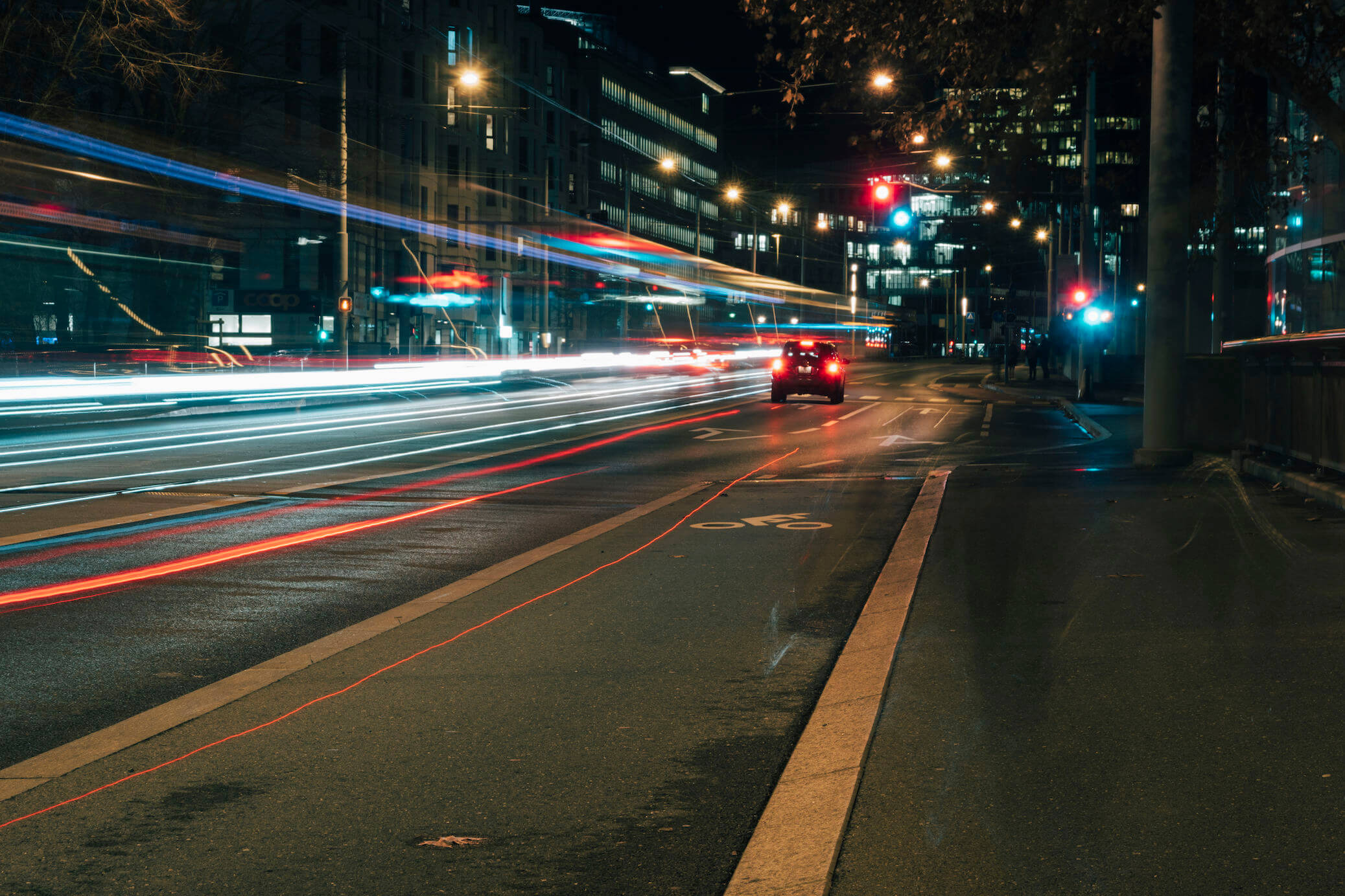 Light trails intersection Geneva