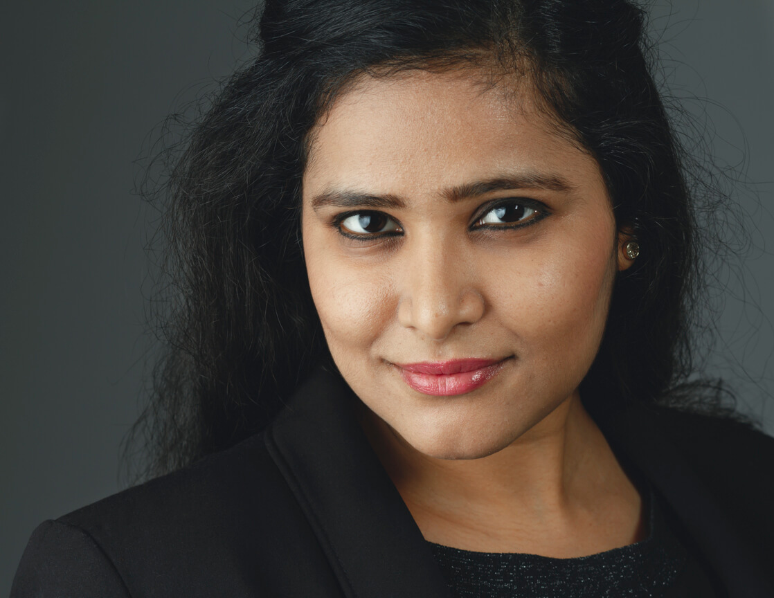 Professional corporate studio portrait of a woman in Geneva, business headshot with soft lighting